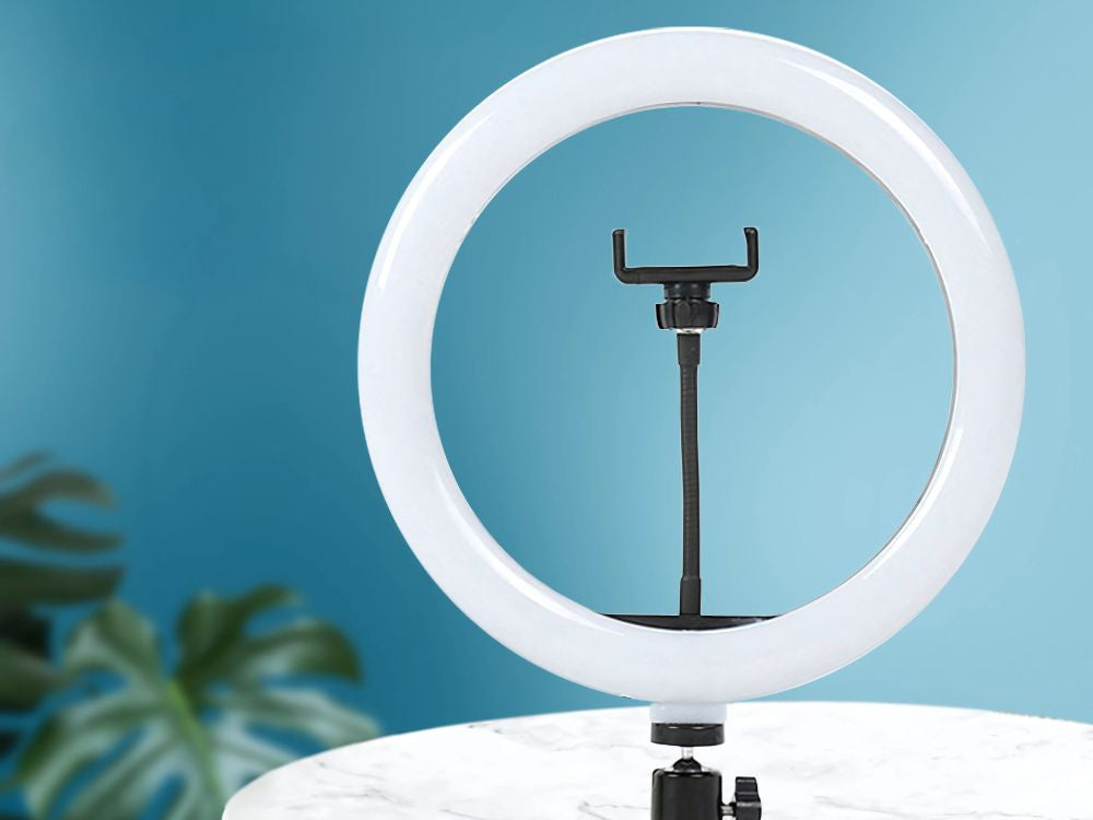 LED Ringlicht 12 Zoll (30 cm) mit Stativ und Handyhalter – Dimmbares Ringlicht mit 3 Lichtfarben für Foto, Video und Livestream