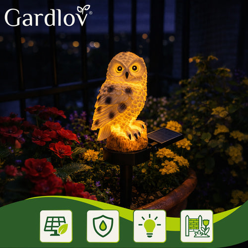 LED Solar Gartenstecker Eule warmweiß wetterfest Gartenleuchte Balkon Deko Außenleuchte
