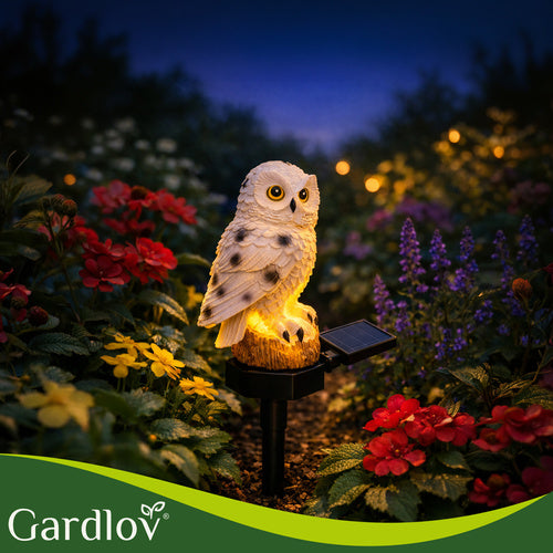 LED Solar Gartenstecker Eule warmweiß wetterfest Gartenleuchte Balkon Deko Außenleuchte
