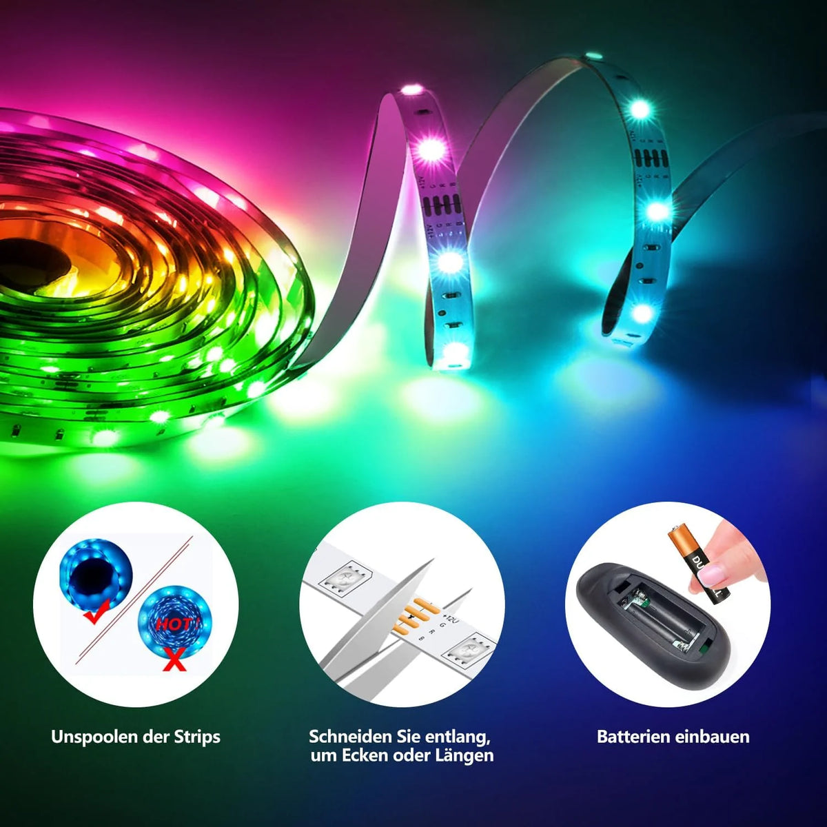 LED Strip 30 m RGB mit Bluetooth, App & Fernbedienung – Musik Sync LED Band für Schlafzimmer und Zuhause