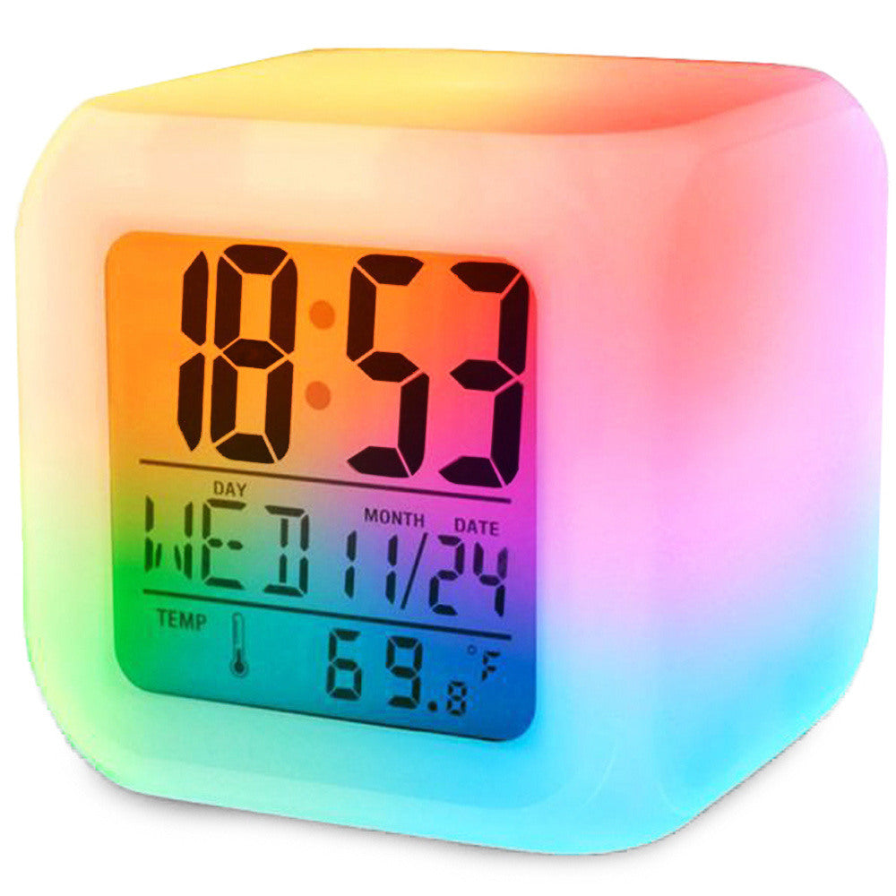 LED Digital Wecker mit LCD Display, Thermometer, Kalender und 7 Farben Farbwechsel Alarmuhr     8435507856041