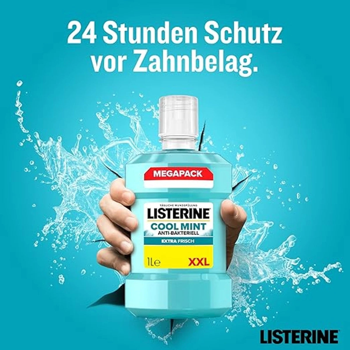 Listerine Cool Mint Mundspülung 1 L – antibakterielles Mundwasser mit mildem Minzgeschmack, ätherischen Ölen & Fluorid