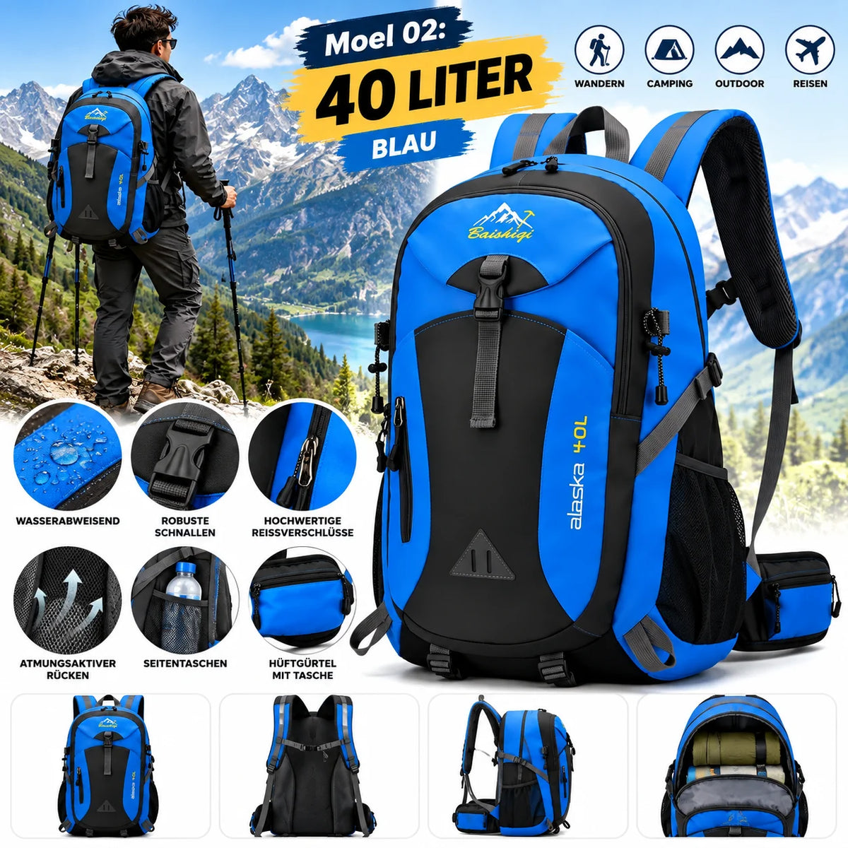 Wanderrucksack 40L oder 60L – Trekkingrucksack für Camping, Wandern & Reisen in 5 Varianten