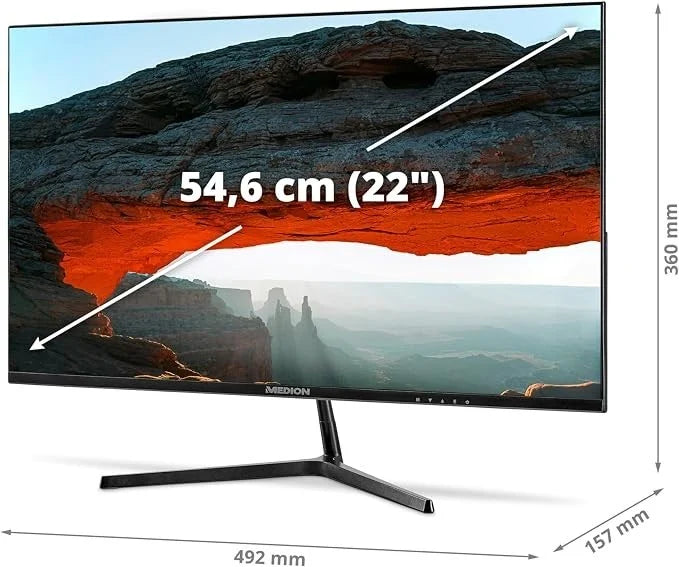 MEDION P52218 22 Zoll Monitor Full HD HDMI VGA 60Hz Anti-Glare Schwarz