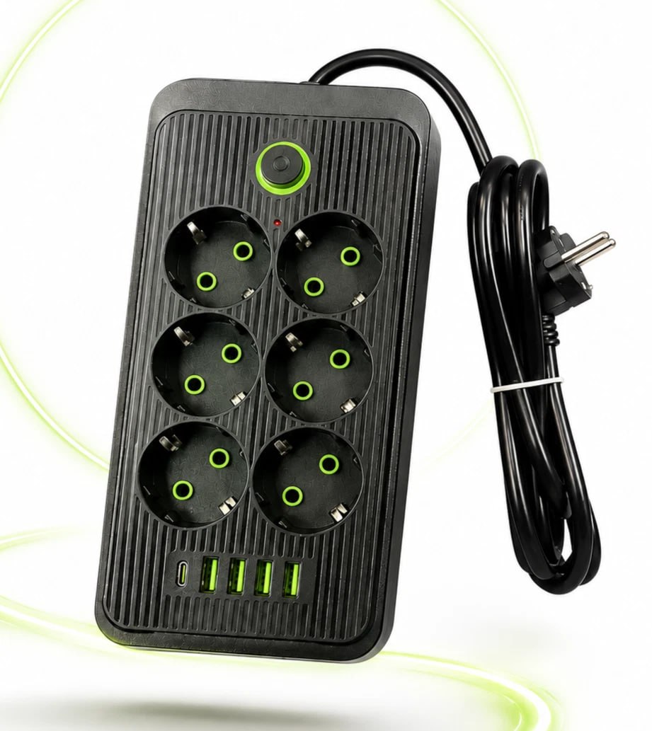 Steckdosenleiste 6 Fach mit 4 USB und USB-C Anschluss Mehrfachsteckdose mit Schalter