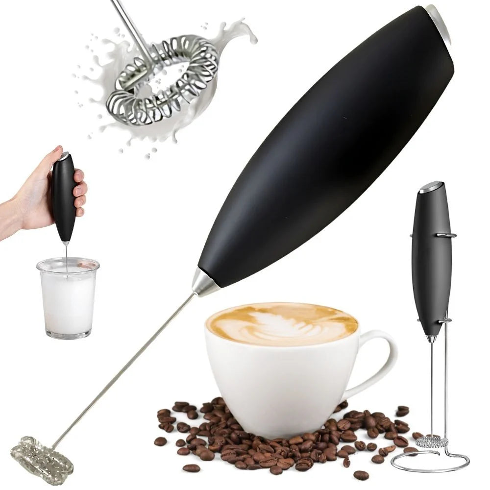 Elektrischer Milchaufschäumer mit Ständer – Mini Handmixer für Kaffee, Latte, Cappuccino und Kakao