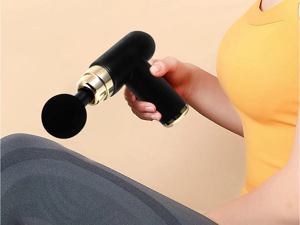 Mini Massagepistole mit 6 Intensitätsstufen – 3600 U/min, 4 Massageaufsätze, USB-C Akku & Batteriestandsanzeige
