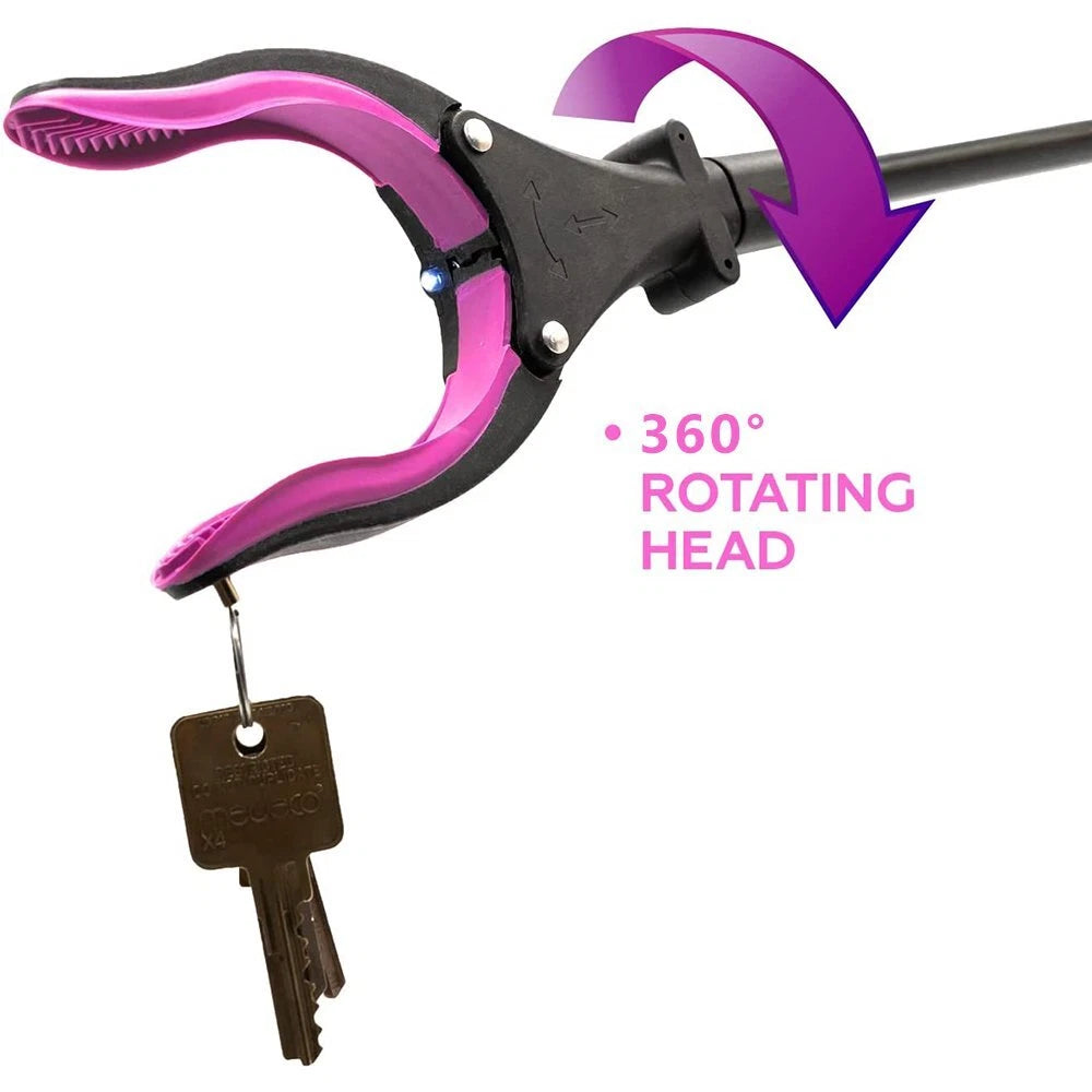 Greifzange mit Licht 80cm – Drehbare Faltbare Aluminium Müllzange mit Magnet, Ergonomische Greifhilfe für Senioren und Abfallsammlung - ORANGE