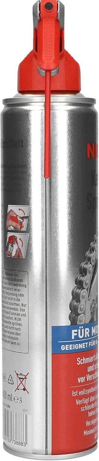 NIGRIN Ketten-Sprühfett 400 ml – vollsynthetisches Motorrad Kettenspray für O-, X- & Z-Ring-Ketten