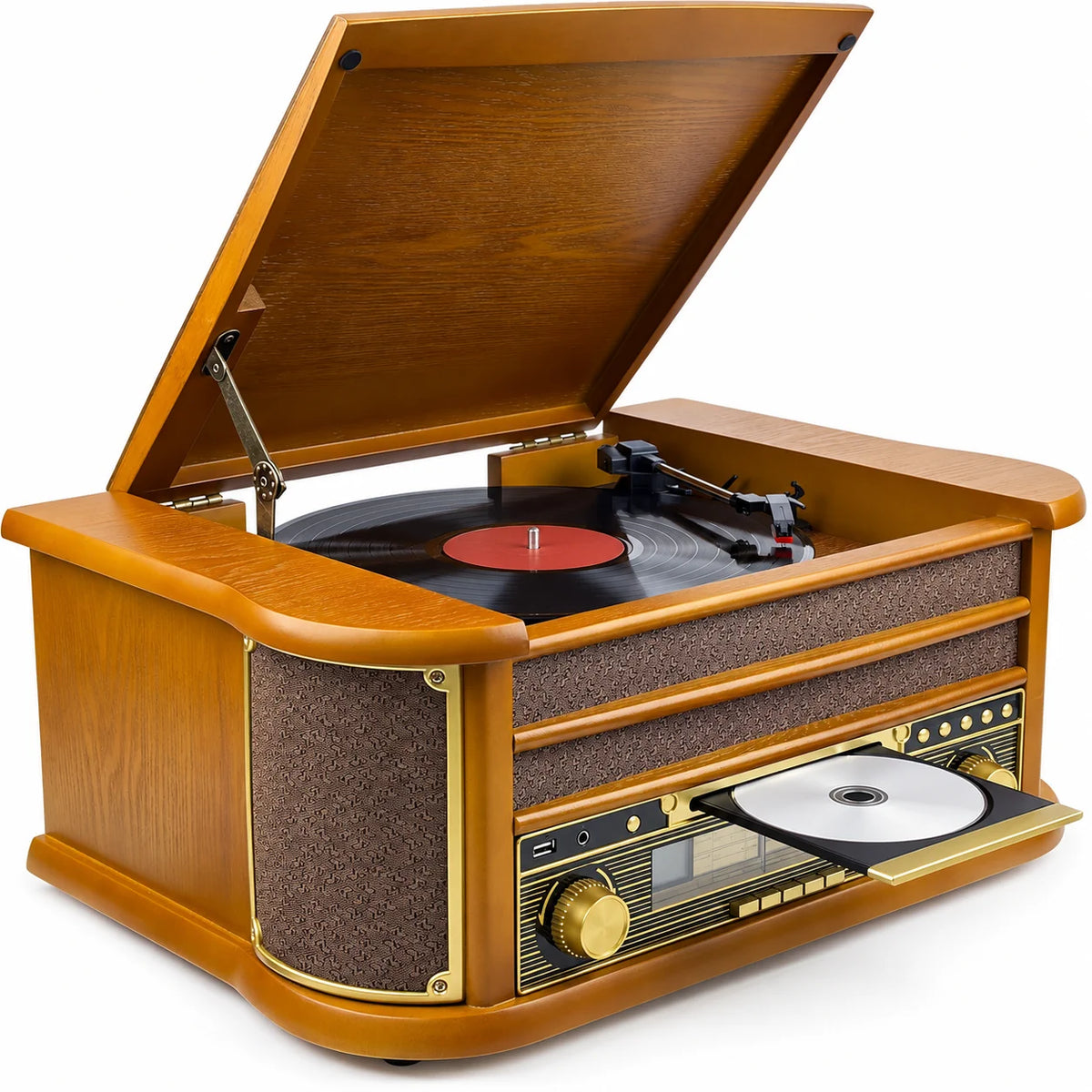 Nostalgie Holz Musikanlage – Retro Stereoanlage mit Plattenspieler, CD-Player, USB, Radio & Bluetooth