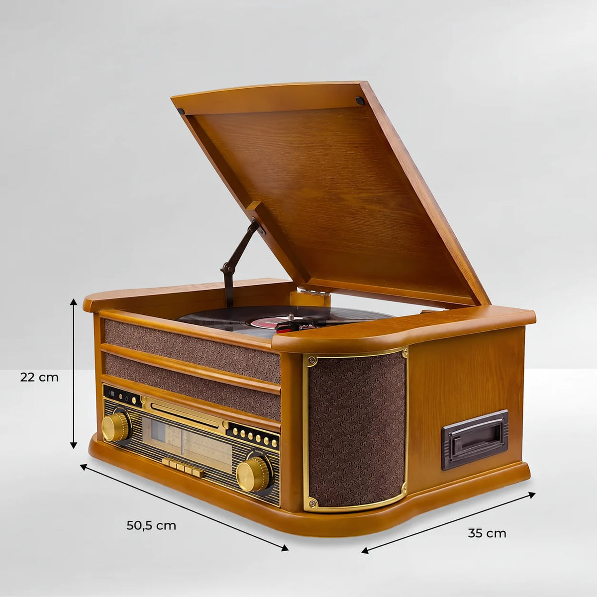 Nostalgie Holz Musikanlage – Retro Stereoanlage mit Plattenspieler, CD-Player, USB, Radio & Bluetooth