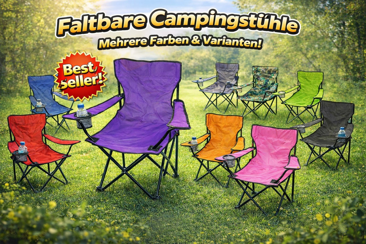3x Klappstuhl Campingstuhl Anglerstuhl Grün mit Getränkehalter & Tragetasche