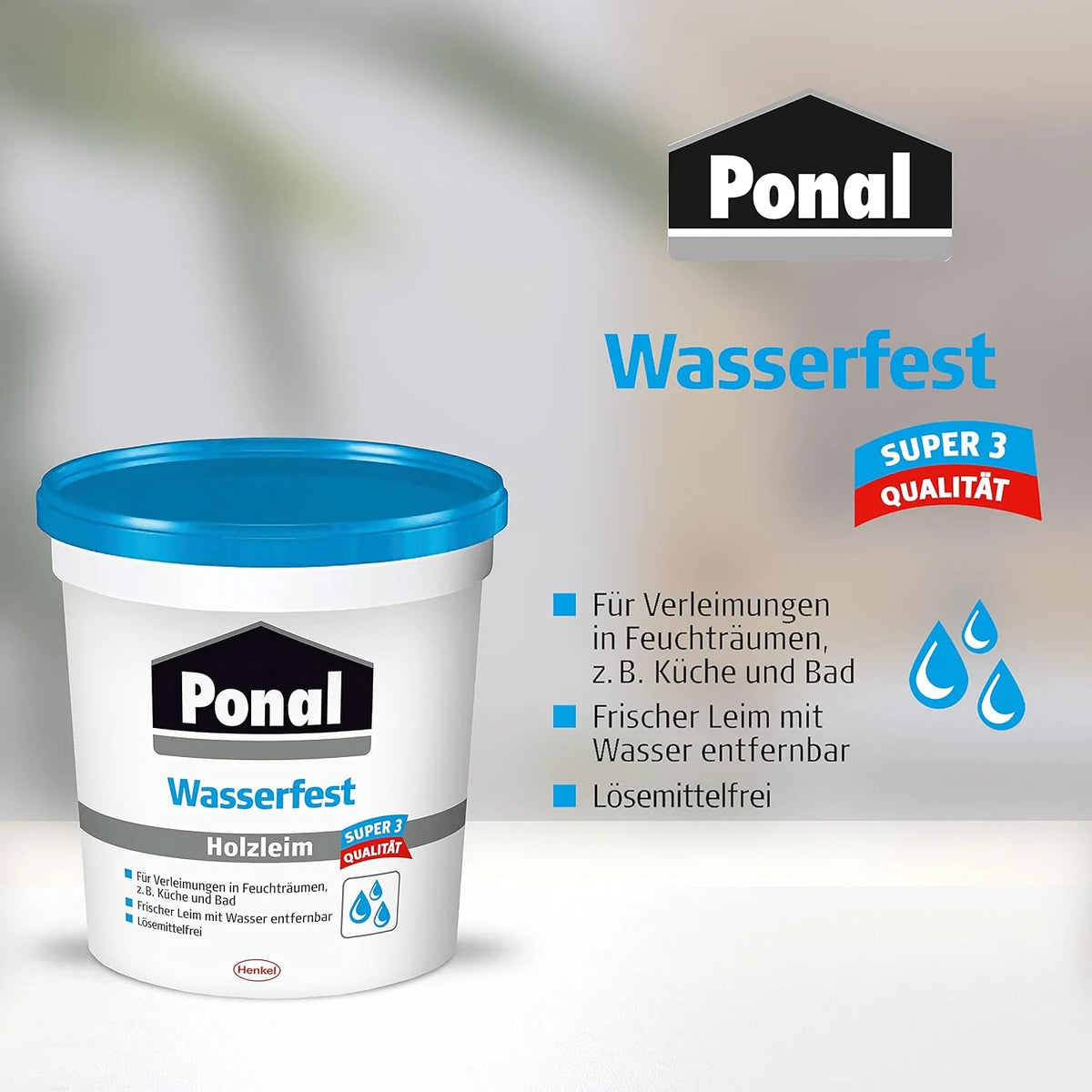 Ponal Holzleim Wasserfest 760 g – lösemittelfreier Holzkleber für Feuchträume, Möbelbau, Parkett & Montage
