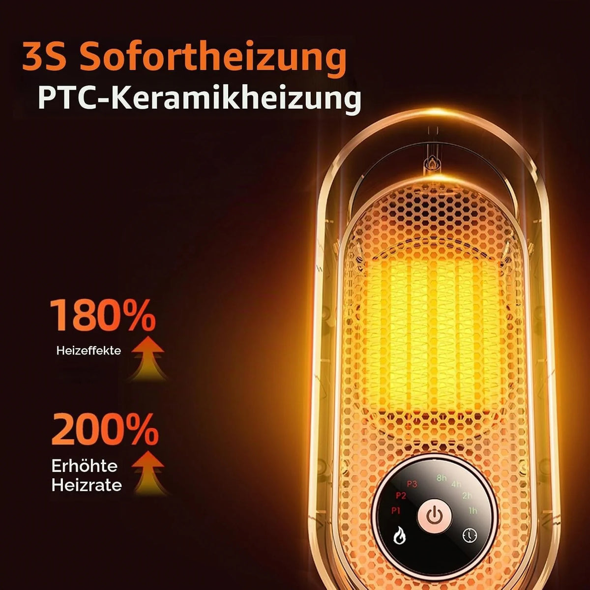 PTC Heizlüfter Keramik 3 Stufen Touch Display 8H Timer Überhitzungsschutz