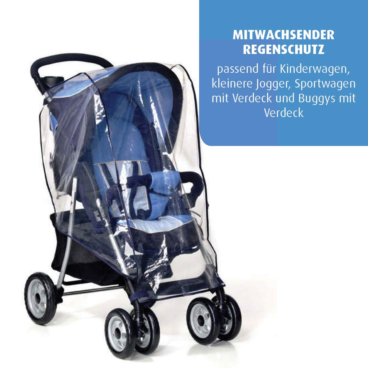Reer RainCover Classic+ Universal-Regenschutz für Kinderwagen & Sportwagen mit Reißverschluss