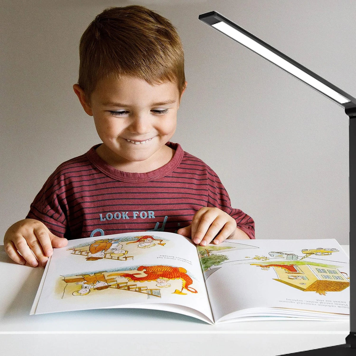 LED Schreibtischlampe 5 W dimmbar – Touch Tischlampe mit 5 Lichtfarben, USB-Kabel für Büro, Schule, Lernen & Lesen