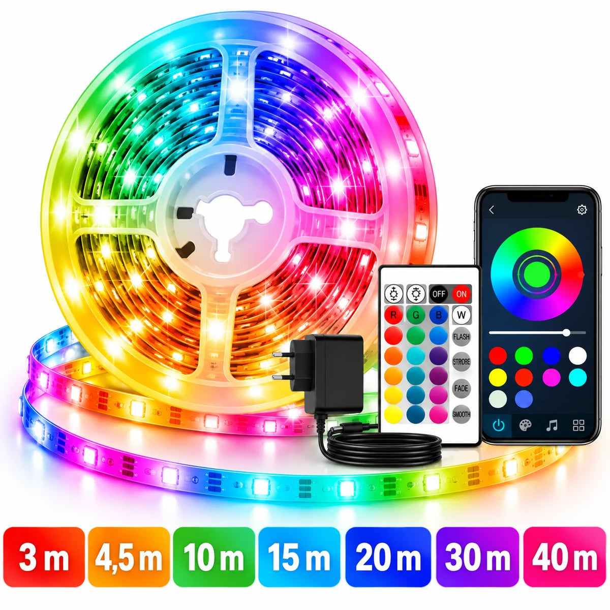 RGB LED Strip Bluetooth App Fernbedienung Musik Sync Lichtband 3-40m