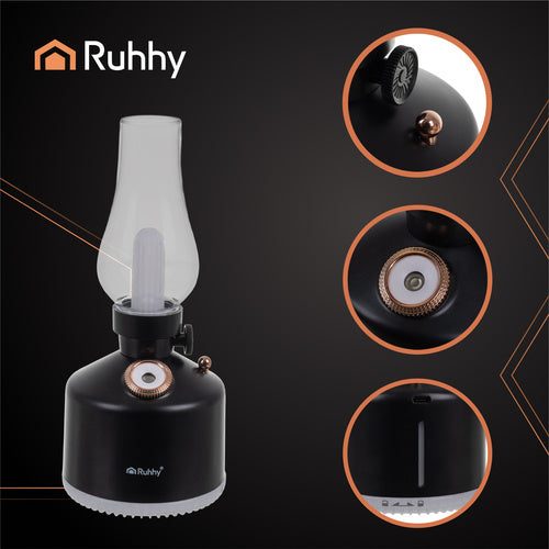 Ruhhy Aive USB Luftbefeuchter mit Diffusor & 14 RGB-LEDs – Retro Aroma Diffusor mit Akku
