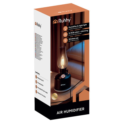 Ruhhy Aive USB Luftbefeuchter mit Diffusor & 14 RGB-LEDs – Retro Aroma Diffusor mit Akku