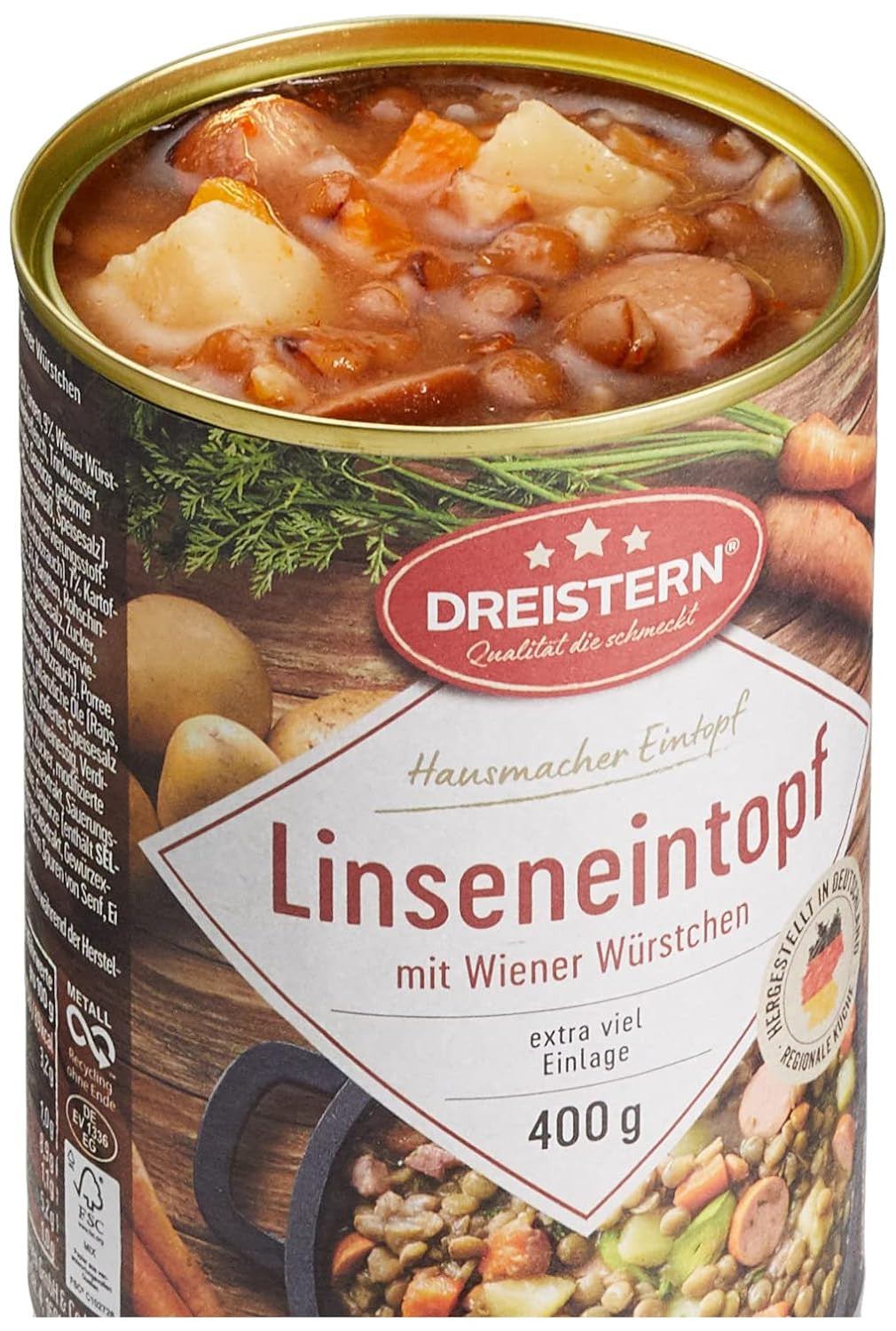 DREISTERN Linseneintopf mit Wiener Würstchen 400 g leckerer Eintopf viel