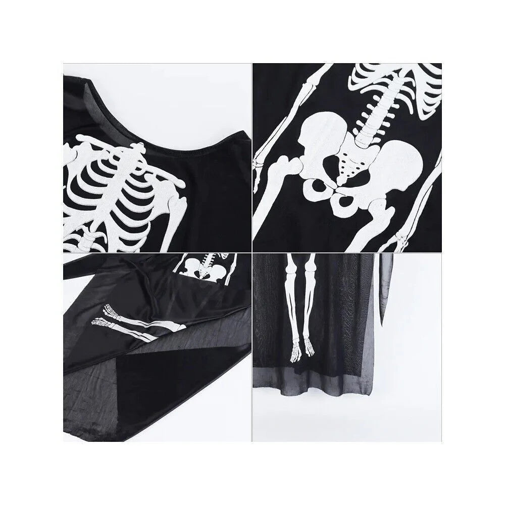 Skelett Kostüm Damen & Kinder Halloween Jumpsuit Cosplay Karneval Verkleidung