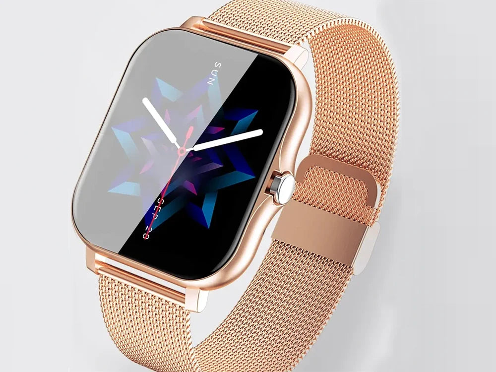 Smartwatch Damen Herren Bluetooth Telefonieren Sportuhr Fitness Tracker Gold  5907451378137