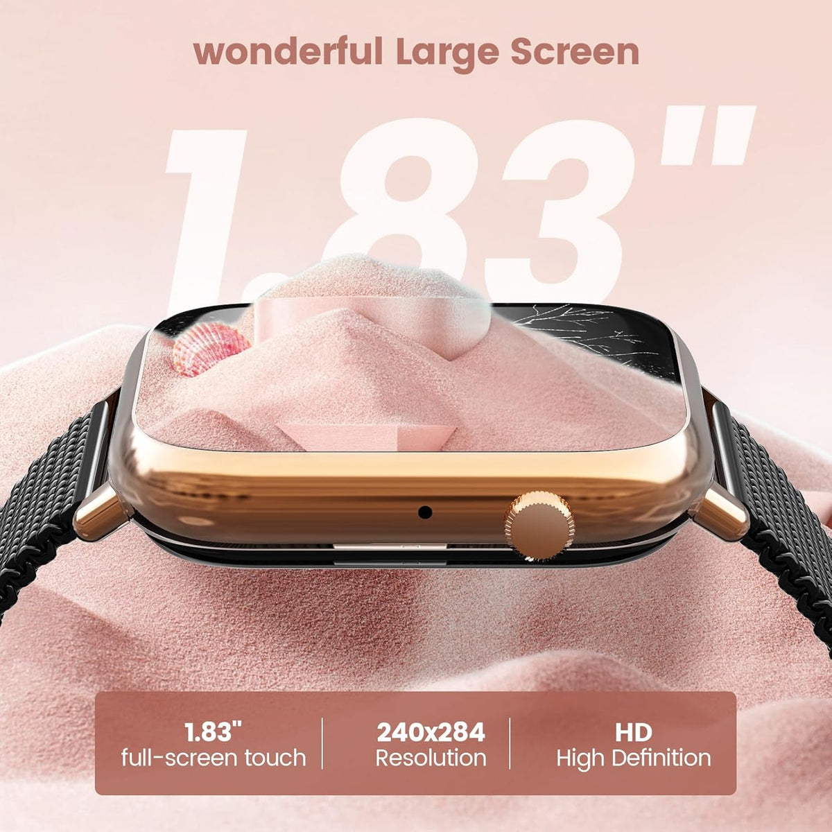 Smartwatch mit Bluetooth & Fitness-Tracking – Sportuhr mit Gummiarmband, Schwarz