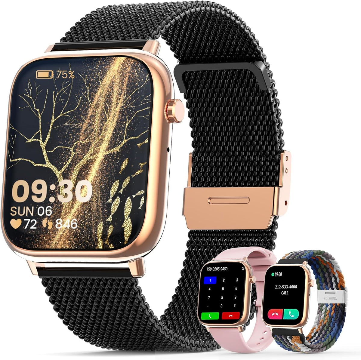 Smartwatch mit Bluetooth & Fitness-Tracking – Sportuhr mit Gummiarmband, Schwarz