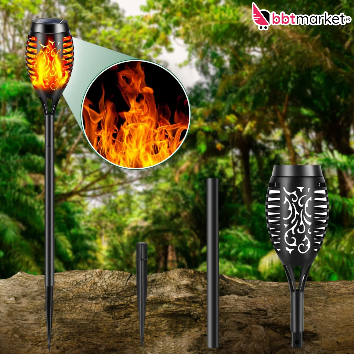 Solar Fackeln 4er Set – LED Gartenleuchten mit Flammeneffekt Außen IP65