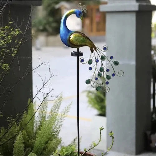 Solar Gartenlampe Pfau 110 cm – LED Solarleuchte mit warmweißem Licht, Dämmerungssensor & Erdspieß für Garten