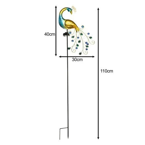 Solar Gartenlampe Pfau 110 cm – LED Solarleuchte mit warmweißem Licht, Dämmerungssensor & Erdspieß für Garten