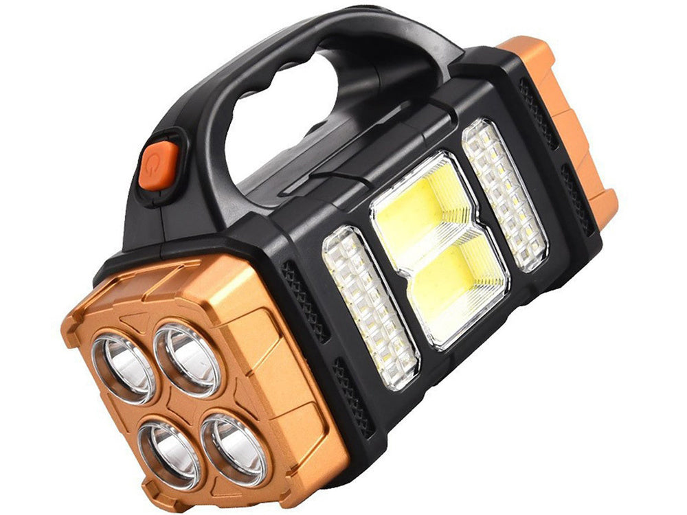 Solar Taschenlampe LED COB mit Powerbank – Wiederaufladbare Campinglampe mit Solarpanel, Notlicht und USB-Ladefunktion