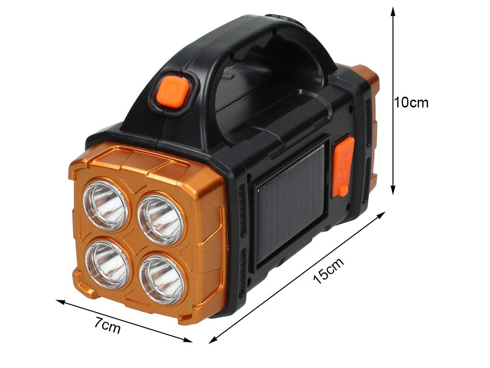 Solar Taschenlampe LED COB mit Powerbank – Wiederaufladbare Campinglampe mit Solarpanel, Notlicht und USB-Ladefunktion