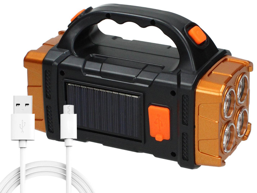 Solar Taschenlampe LED COB mit Powerbank – Wiederaufladbare Campinglampe mit Solarpanel, Notlicht und USB-Ladefunktion