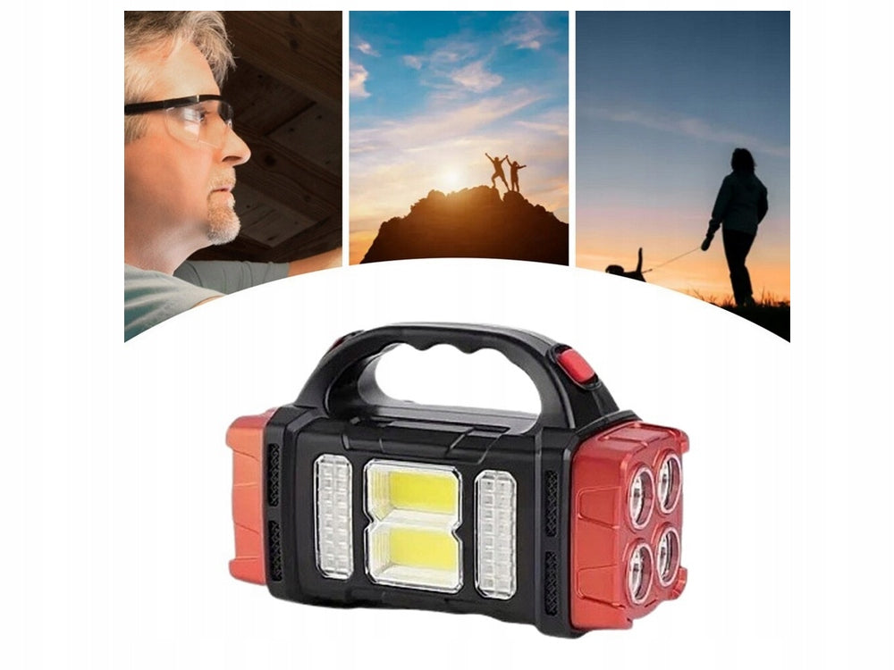 Solar Taschenlampe LED COB mit Powerbank – Wiederaufladbare Campinglampe mit Solarpanel, Notlicht und USB-Ladefunktion