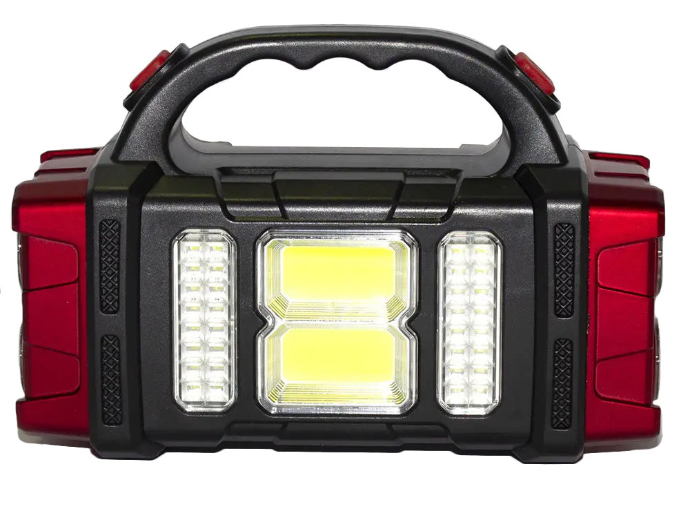 Solar Taschenlampe LED COB mit Powerbank – Wiederaufladbare Campinglampe mit Solarpanel, Notlicht und USB-Ladefunktion