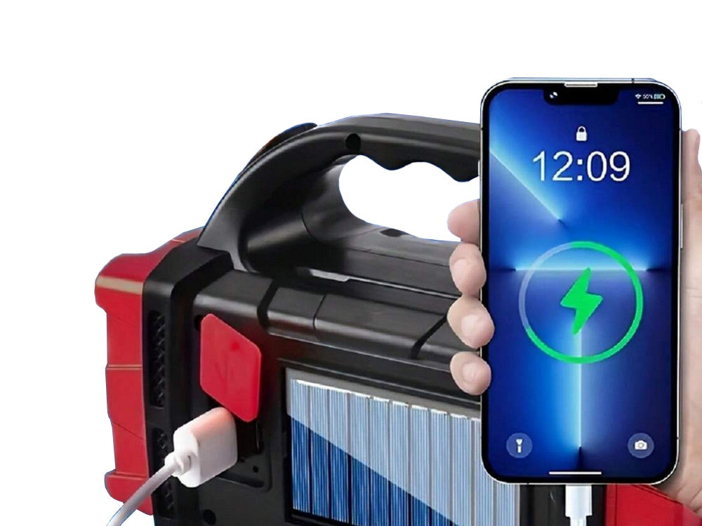 Solar Taschenlampe LED COB mit Powerbank – Wiederaufladbare Campinglampe mit Solarpanel, Notlicht und USB-Ladefunktion