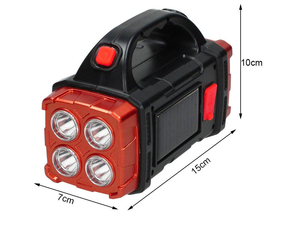 Solar Taschenlampe LED COB mit Powerbank – Wiederaufladbare Campinglampe mit Solarpanel, Notlicht und USB-Ladefunktion