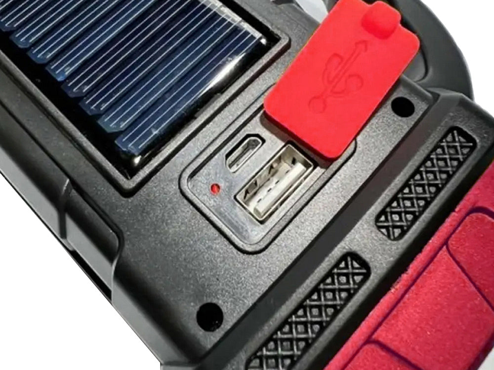 Solar Taschenlampe LED COB mit Powerbank – Wiederaufladbare Campinglampe mit Solarpanel, Notlicht und USB-Ladefunktion