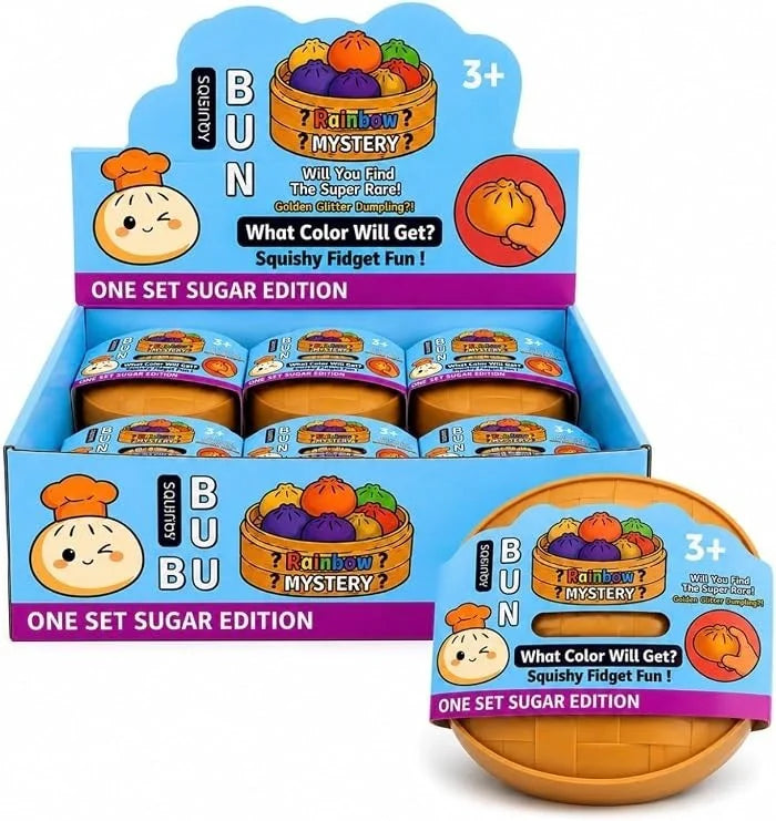 Dumpling Squishy Mystery Fidget Toy – Slow Rising TPR Kawaii Spielzeug im Dampfkorb mit Überraschungsfarbe 9,5cm