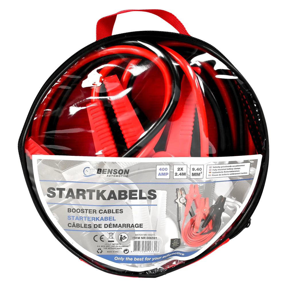 Starterkabel 400A mit Tasche – 2,4m Überbrückungskabel für Auto mit isolierten Klemmen