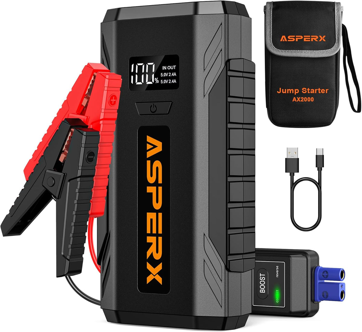 Auto Starthilfe Powerbank 2000A – 12V Booster mit LED, USB Powerbank & Sicherheitsfunktionen für Benzin- und Dieselfahrzeuge