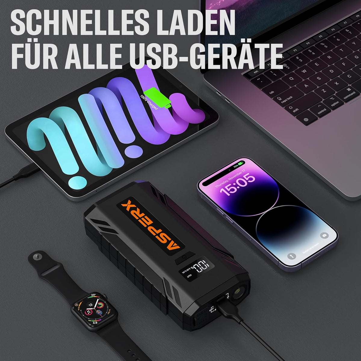 Auto Starthilfe Powerbank 2000A – 12V Booster mit LED, USB Powerbank & Sicherheitsfunktionen für Benzin- und Dieselfahrzeuge