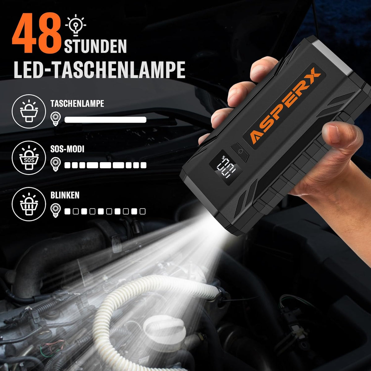 Auto Starthilfe Powerbank 2000A – 12V Booster mit LED, USB Powerbank & Sicherheitsfunktionen für Benzin- und Dieselfahrzeuge