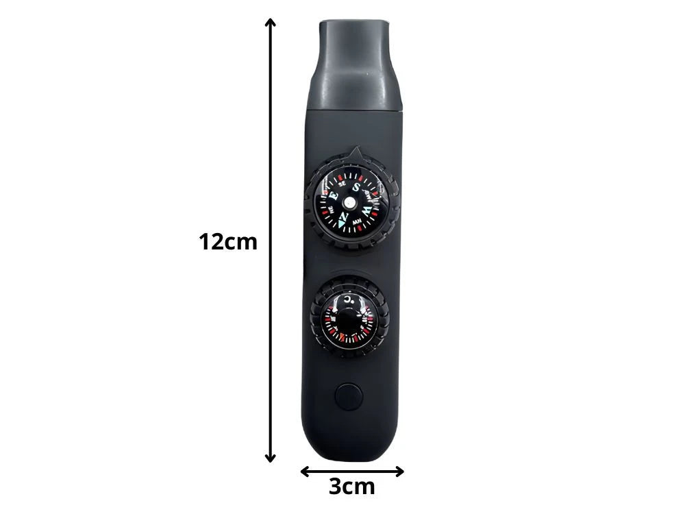 Survival Pfeife 5in1 mit Kompass, Taschenlampe, Thermometer & Lupe – Outdoor Multifunktionspfeife mit Umhängeband