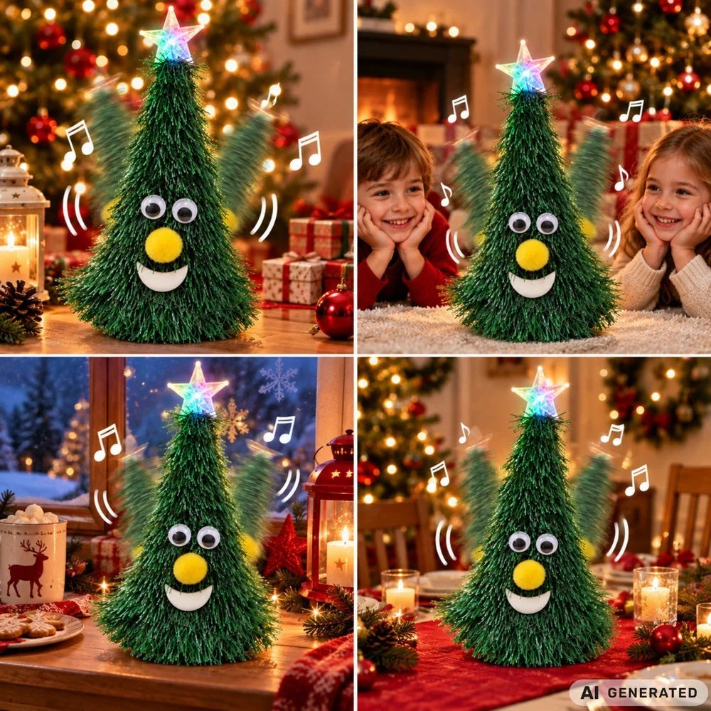 Tanzender Weihnachtsbaum 17 cm mit Musik & Licht – Jingle Bells Weihnachtsdeko mit leuchtendem Stern