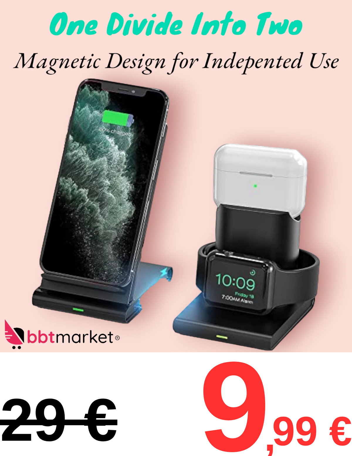 3 in 1 Qi Wireless Ladegerät – Schnellladestation für Smartphone, Uhr & Kopfhörer