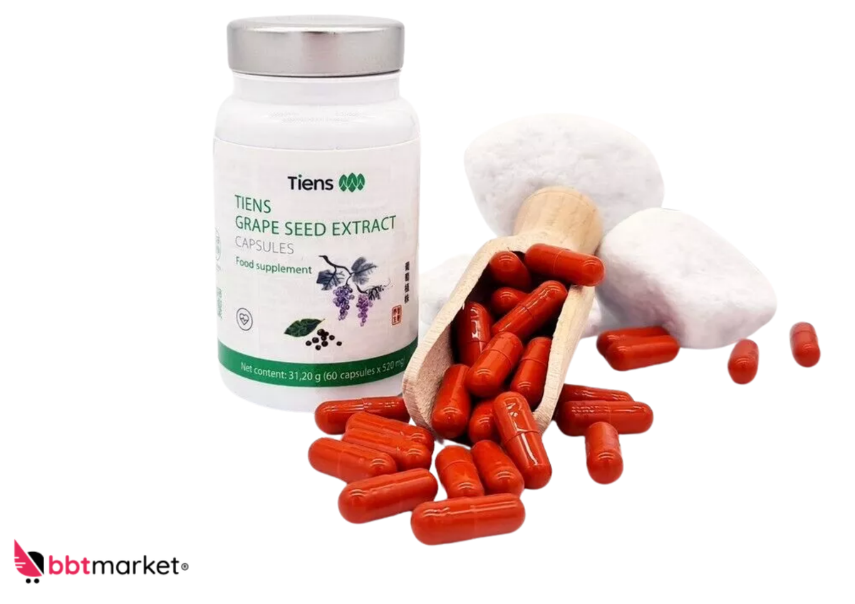 Tiens Traubenkernextrakt Vitamin C - 60 Kapseln - GRAPE SEED EXTRACT FOOD - Antioxidative Unterstützung für Gesundheit und Vitalität   Verfallsdatum: 31.05.2026