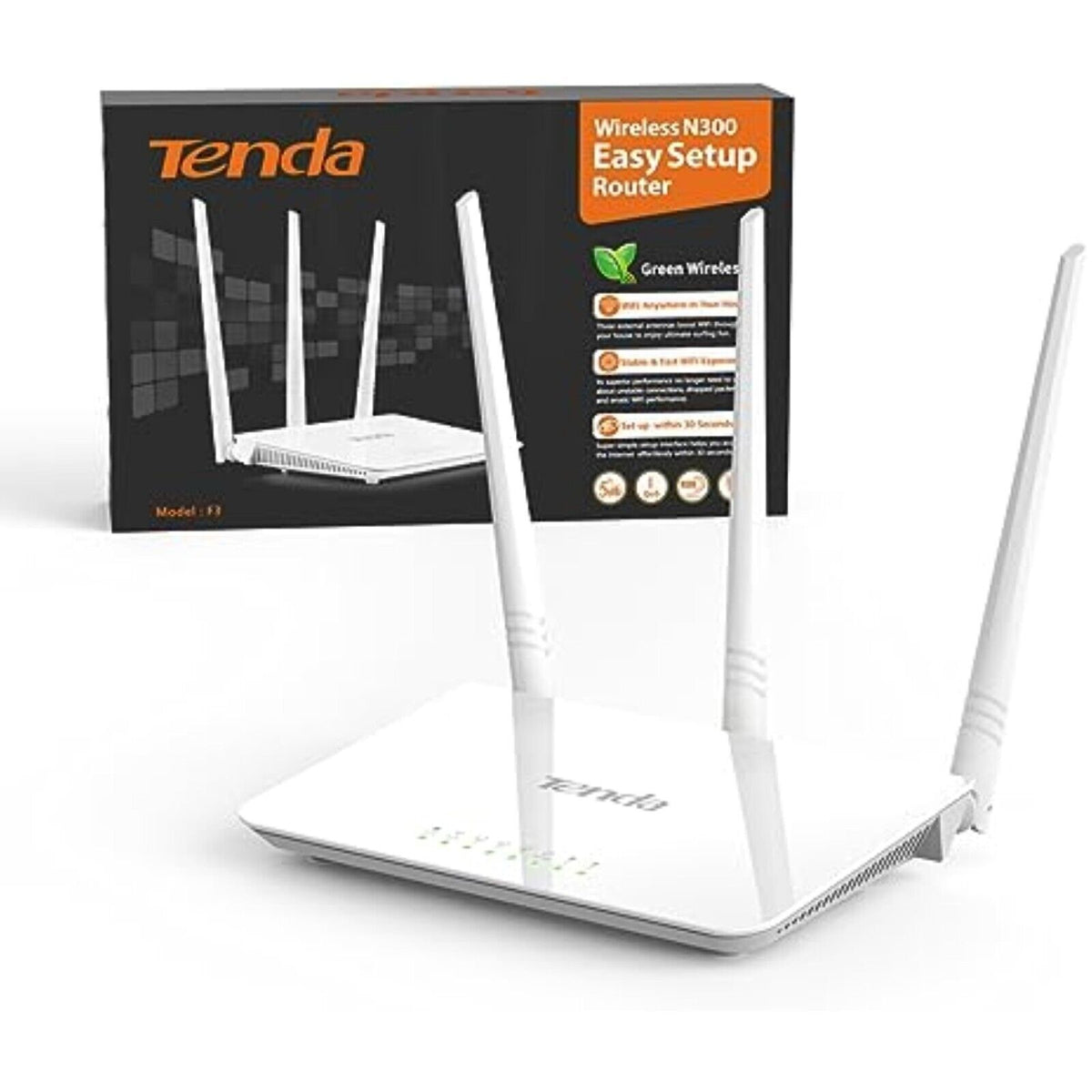 Tenda F3 N300 WLAN Router – 300 Mbit/s, 2,4 GHz, 3 x 5 dBi Antennen, Access Point & Kindersicherung