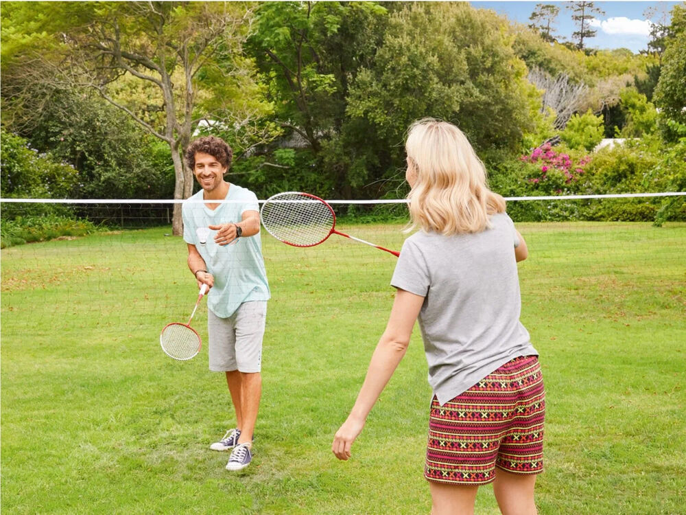 CRIVIT Badminton Set für 4 Personen inkl. Netz & Tasche – Outdoor Komplettset   k15badm